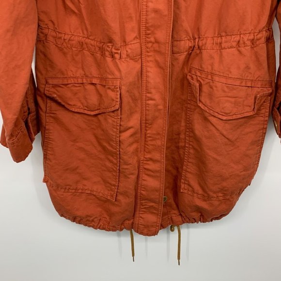 LOFT Anorak Jacket Utility Orange Hood Full Zip Button Linen Blend - Picture 4 of 10